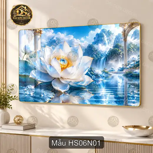 Tranh tráng gương Hoa sen 006 decor phòng khách phong cảnh hồ sen thanh tịnh