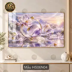 Tranh tráng gương Hoa sen 006 decor phòng khách phong cảnh hồ sen thanh tịnh