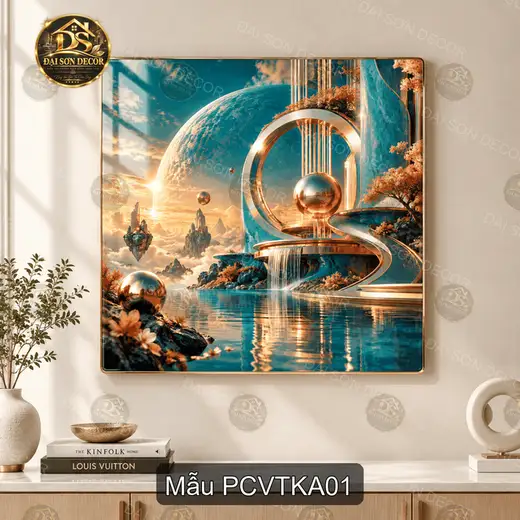 Tranh treo tường phong cảnh vũ trụ kỳ ảo tráng gương decor phòng khách sang trọng