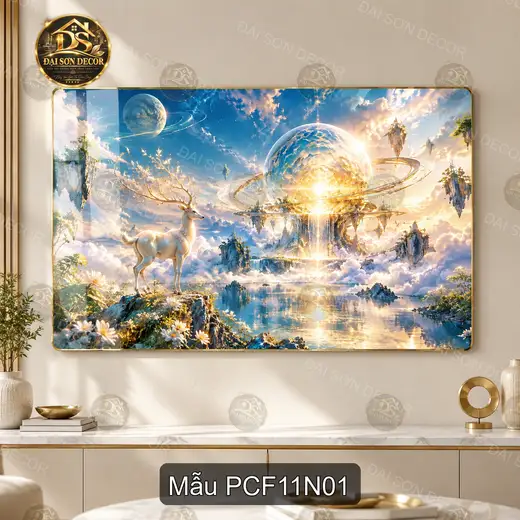 Tranh tráng gương phong cảnh fantasy 011 nai thần và hành tinh trang trí phòng khách