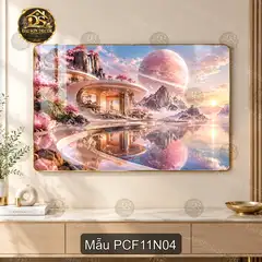 Tranh tráng gương phong cảnh fantasy 011 nai thần và hành tinh trang trí phòng khách