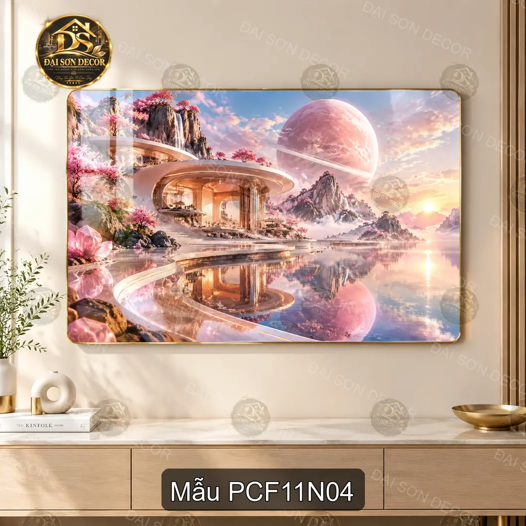 Tranh tráng gương phong cảnh fantasy 011 nai thần và hành tinh trang trí phòng khách