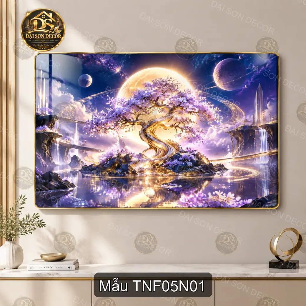 Tranh tráng gương cây bonsai fantasy thiên nhiên treo tường hiện đại sáng đẹp phòng khách