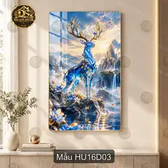 Tranh tráng gương Hươu 016 hoa mai decor phòng khách phòng làm việc