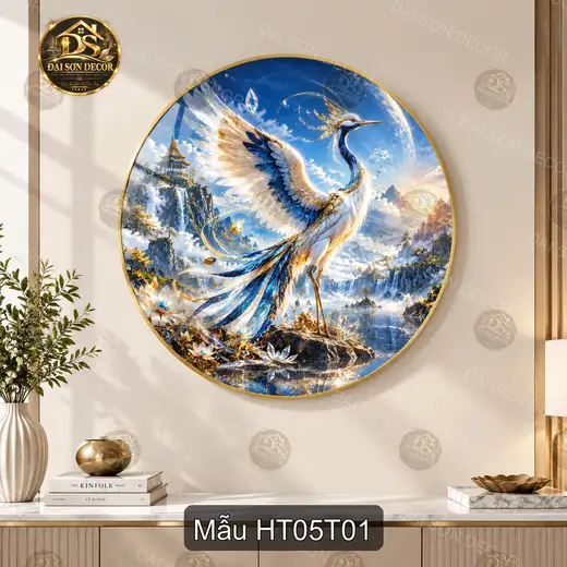 Tranh tròn tráng gương Hạc tiên 005 hiện đại sáng đẹp decor treo tường phòng khách