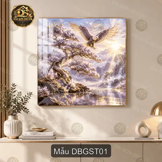 Tranh tráng gương Đại bàng giữa sơn thủy decor phòng khách phong cách hiện đại
