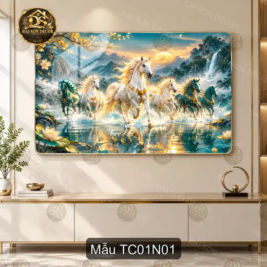Tranh tráng gương bát mã Thành công 001 decor phòng khách phòng làm việc sang trọng