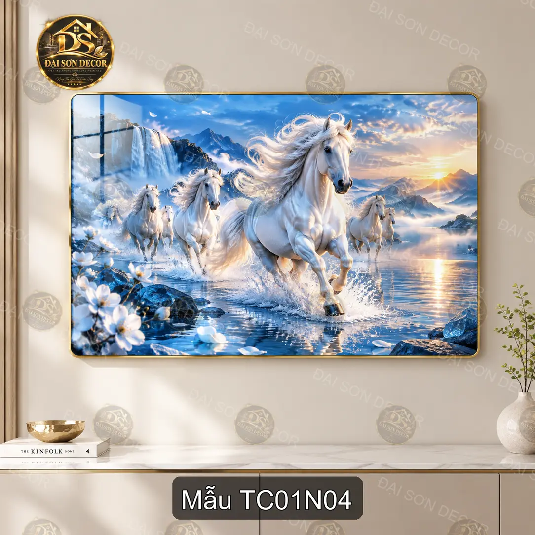 Tranh tráng gương bát mã Thành công 001 decor phòng khách phòng làm việc sang trọng