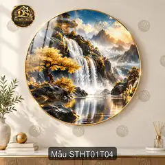 Tranh tráng gương tròn Sơn thủy hữu tình 001 hiện đại decor tường phòng khách
