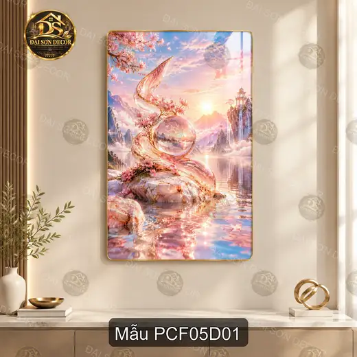 Tranh tráng gương Phong cảnh fantasy 005 dọc decor phòng khách phòng làm việc nghệ thuật