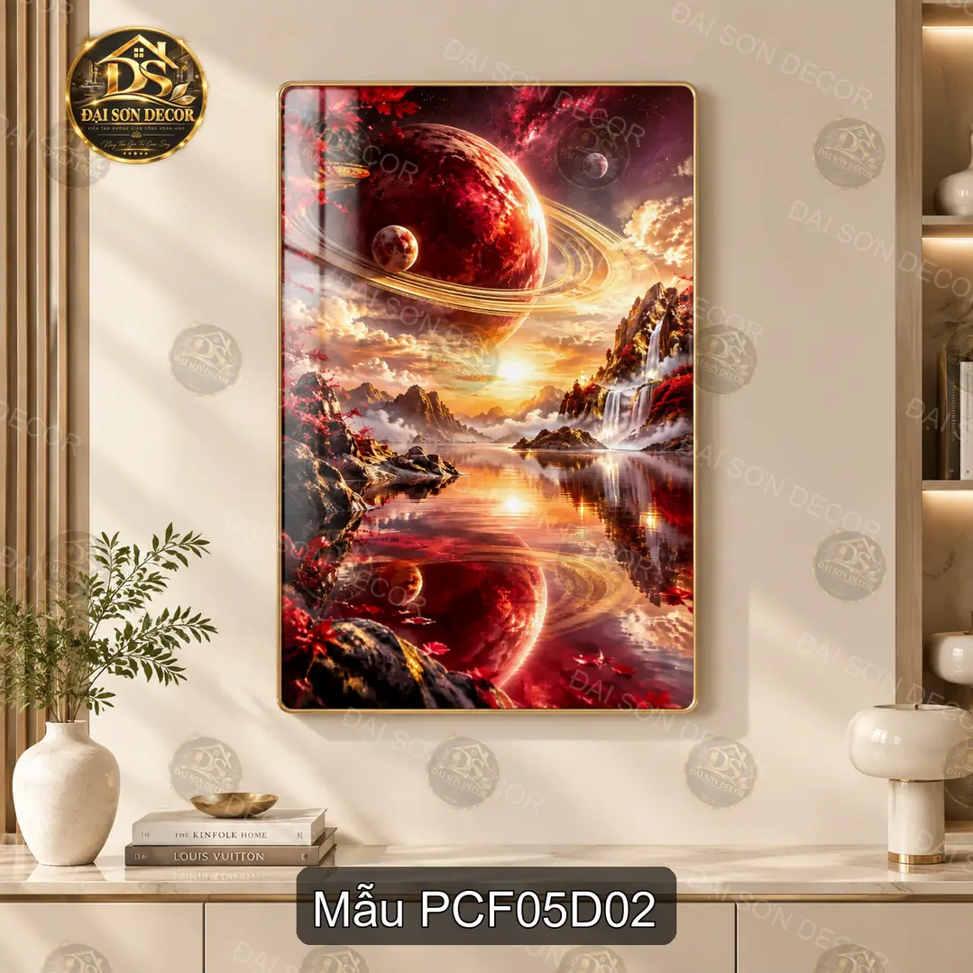Tranh tráng gương Phong cảnh fantasy 005 dọc decor phòng khách phòng làm việc nghệ thuật