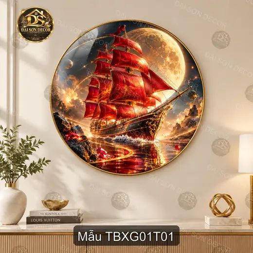 Tranh tròn tráng gương Thuận buồm xuôi gió 001 decor phòng khách phòng làm việc