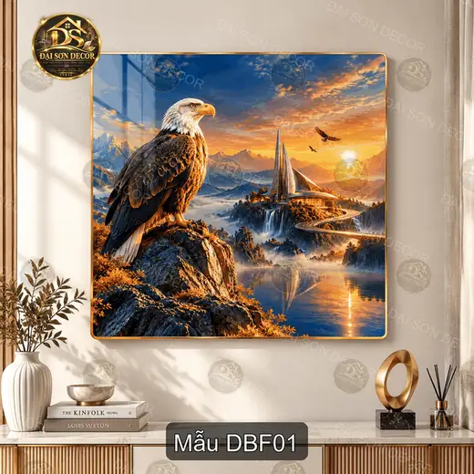 Tranh tráng gương đại bàng fantasy vuông decor phòng khách sang trọng