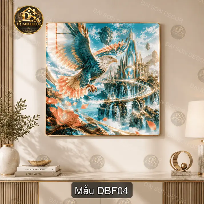 Tranh tráng gương đại bàng fantasy vuông decor phòng khách sang trọng