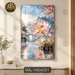 Tranh tráng gương Hoa sen 004 phong cảnh hồ sen trang trí phòng khách làm quà tặng
