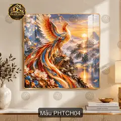 Tranh tráng gương Phượng hoàng trên cành hoa decor phòng khách sang trọng