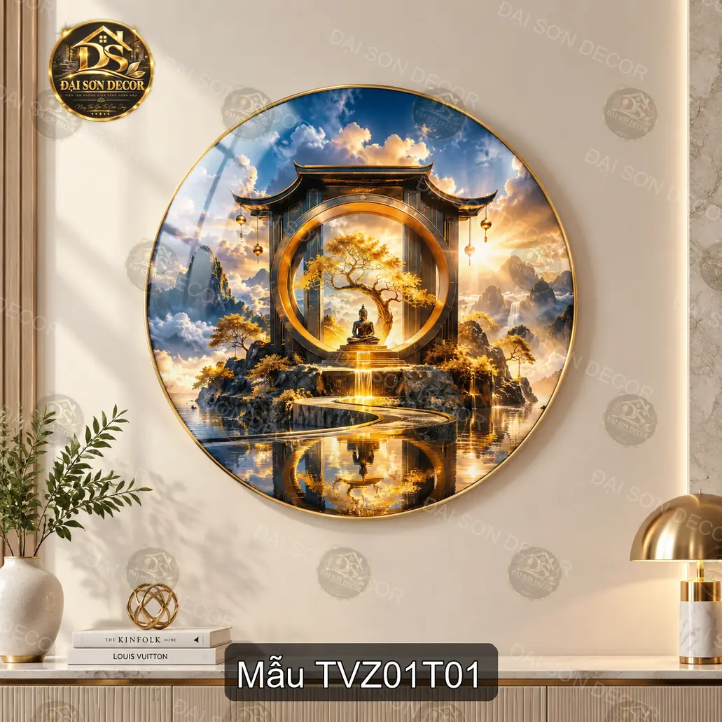 Tranh tròn tráng gương Thiền và Zen 001 phong cảnh thiền định sang trọng dễ phối nội thất