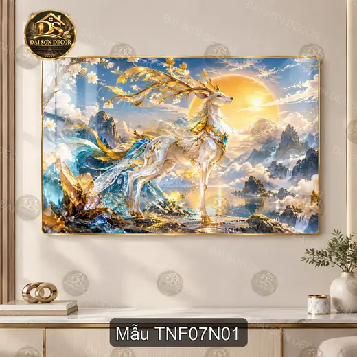 Tranh tráng gương hươu thần fantasy Thiên nhiên fantasy 007 decor phòng khách sang trọng