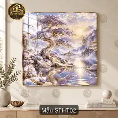 Tranh tráng gương Sơn thủy hữu tình phong cảnh núi non sông nước decor phòng khách