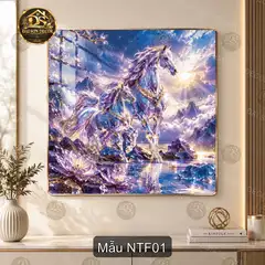 Tranh tráng gương Ngựa thần fantasy vuông, tranh decor phòng khách hình ngựa huyền ảo