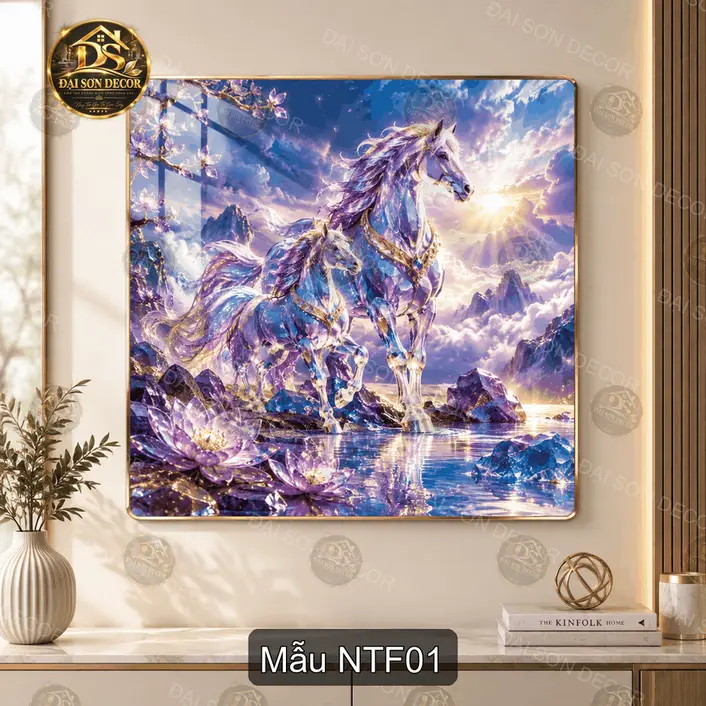 Tranh tráng gương Ngựa thần fantasy vuông, tranh decor phòng khách hình ngựa huyền ảo