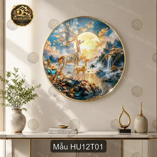 Tranh tráng gương Hươu 012 phong cảnh hiện đại sáng đẹp decor treo tường phòng khách