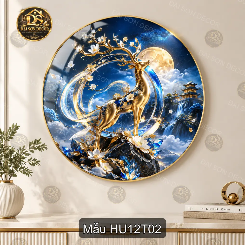 Tranh tráng gương Hươu 012 phong cảnh hiện đại sáng đẹp decor treo tường phòng khách