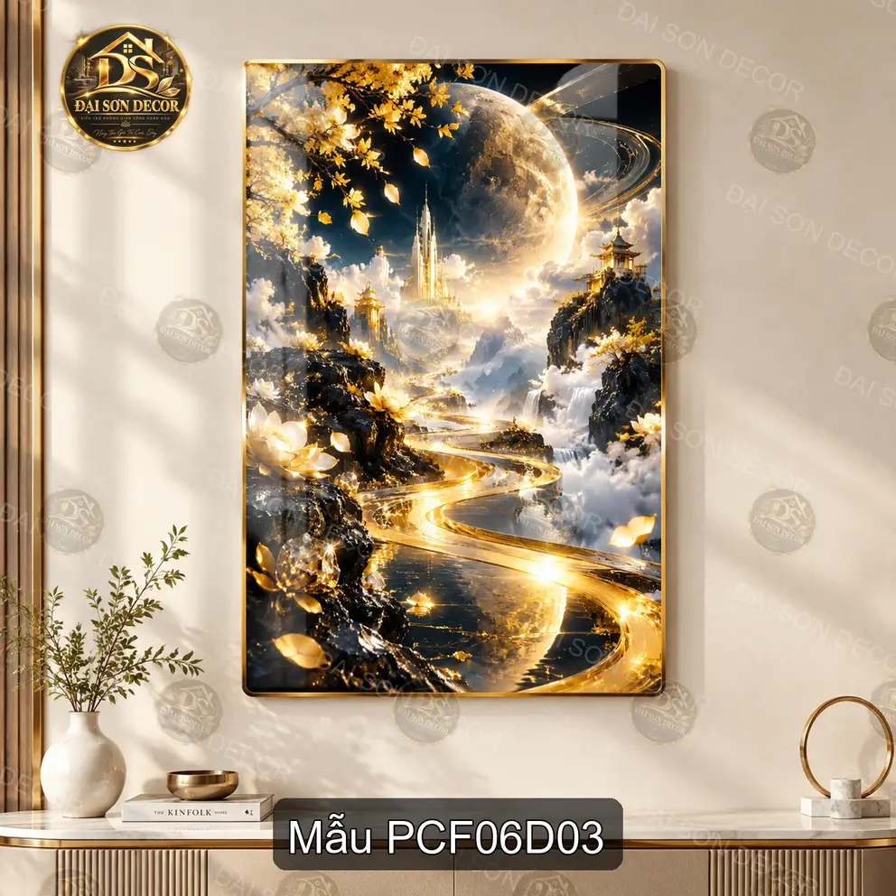 Tranh tráng gương fantasy 006 hồ nước kỳ ảo điểm nhấn decor phòng khách hiện đại