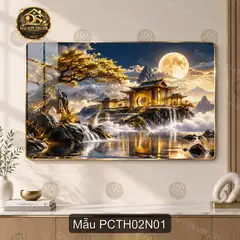 Tranh tráng gương Phong cảnh Trung Hoa 002 sơn thủy hữu tình trang trí phòng khách
