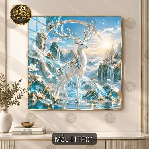 Tranh tráng gương Hươu thần fantasy phong cách huyền ảo trang trí phòng khách quà tặng