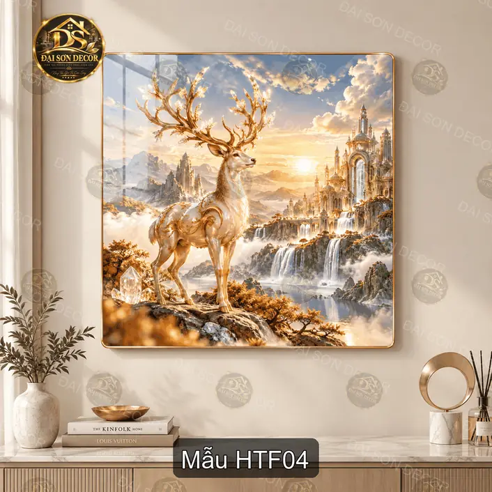 Tranh tráng gương Hươu thần fantasy phong cách huyền ảo trang trí phòng khách quà tặng