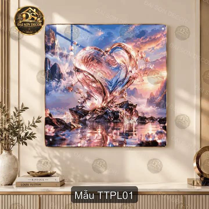 Tranh treo tường trái tim pha lê phong cảnh lãng mạn decor phòng khách quà tặng tình yêu