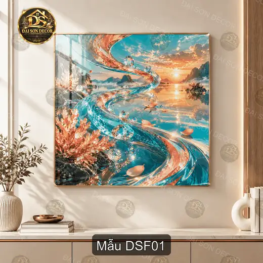 Tranh tráng gương Dòng sông Fantasy phong cảnh nghệ thuật decor treo tường phòng khách mẫu DSF01