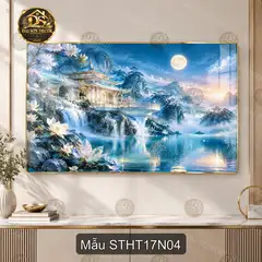 Tranh tráng gương sơn thủy hữu tình cây mai đỏ trang trí phòng khách quà tặng