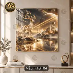 Tranh tráng gương hươu tiên sơn thủy trang trí phòng khách phong cảnh quà tặng