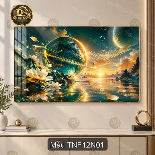 Tranh tráng gương Thiên nhiên fantasy 012 hồ sen hành tinh decor phòng khách quà tặng nghệ thuật