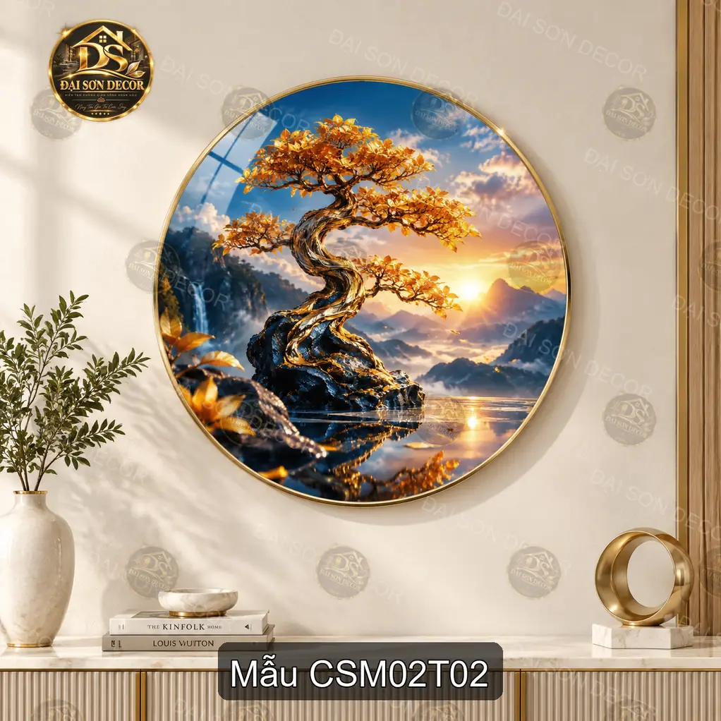 Tranh tròn tráng gương Cây sinh mệnh 002 phong cách hiện đại treo tường phòng khách