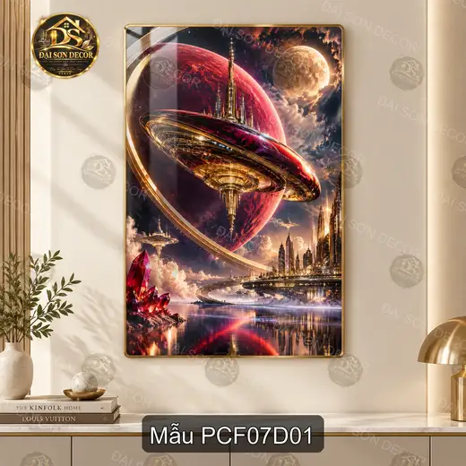 Tranh tráng gương Phong cảnh fantasy 007 phi thuyền vũ trụ dọc decor phòng khách làm quà tặng