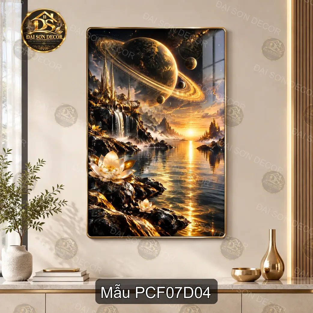 Tranh tráng gương Phong cảnh fantasy 007 phi thuyền vũ trụ dọc decor phòng khách làm quà tặng