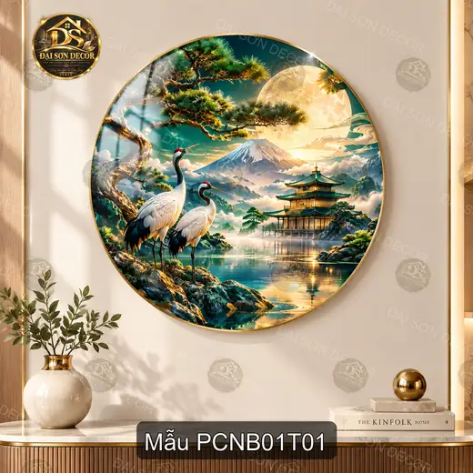 Tranh tròn phong cảnh Nhật Bản tráng gương cao cấp decor phòng khách sang trọng PCNB01T01