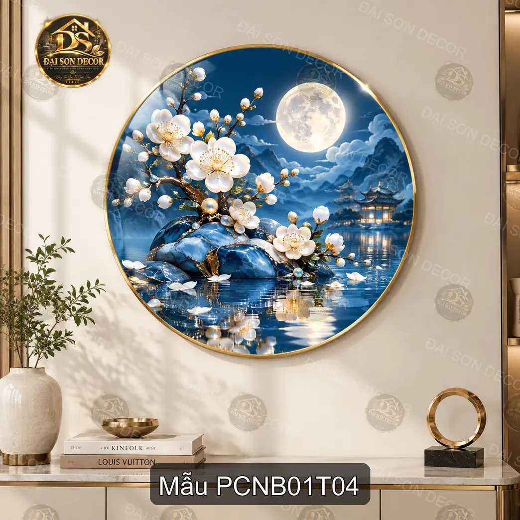 Tranh tròn phong cảnh Nhật Bản tráng gương cao cấp decor phòng khách sang trọng PCNB01T01