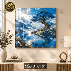 Tranh sơn thủy cầu tài tráng gương cao cấp trang trí phòng khách quà tặng