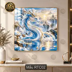 Tranh tráng gương Rồng thần châu thư pháp decor phòng khách RTC01