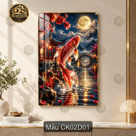 Tranh tráng gương Cá Koi 002 sang trọng decor phòng khách dễ phối nội thất