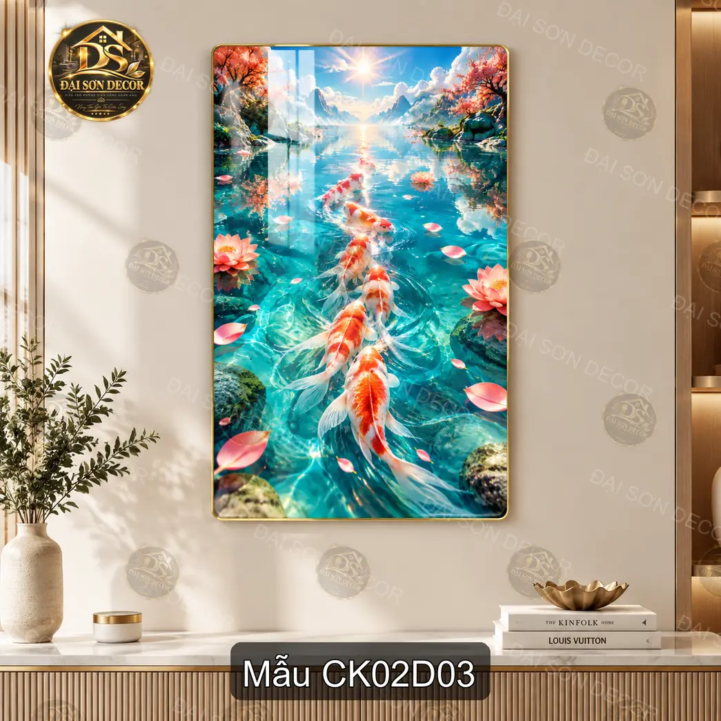 Tranh tráng gương Cá Koi 002 sang trọng decor phòng khách dễ phối nội thất