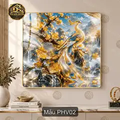 Tranh tráng gương Phượng hoàng vàng treo tường trang trí phòng khách quà tặng