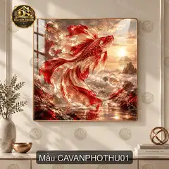 Tranh cá vàng phong thủy tráng gương treo tường phòng khách decor nhà cửa sang trọng
