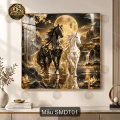 Tranh tráng gương Song mã dưới trăng decor phòng khách phong cách sang trọng hiện đại