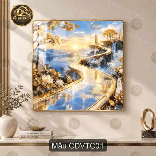 Tranh tráng gương Con đường vàng tiên cảnh phong cảnh núi non thác nước decor phòng khách