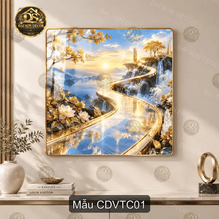 Tranh tráng gương Con đường vàng tiên cảnh phong cảnh núi non thác nước decor phòng khách